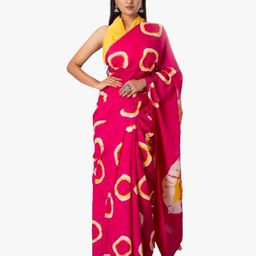 KIAARON Pink & Yellow Ombre Pure Cotton Block Print Saree-picture-18