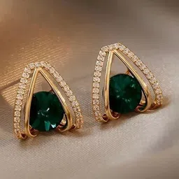 kazare Gold-Plated Contemporary Shaped Artificial Stone Studs-37