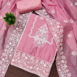 Nayanthara Trends Floral Embroidered Thread Work Chanderi Silk Unstitched Dress Material-picture-21