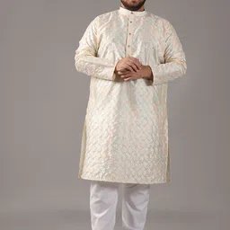 SOJANYA PLUS Size Geometric Embroidered Band Collar Thread Work Straight Kurta-picture-2