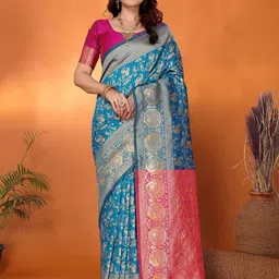 FABMORA Woven Design Zari Silk Blend Kanjeevaram Saree-image-10