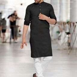 ANUJ FASHION Men Black Solid Kurta-picture-8