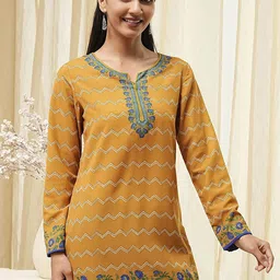 Biba Floral Printed Notch Neck Long Sleeves A-Line Kurta-picture-7