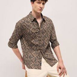 THE BEAR HOUSE Men Relaxed Fit Spread Collar Abstract Printed Casual Shirt-picture-2