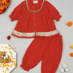 LITTLE GINNIE Girls Regular Sequinned Kurti with Pyjamas-image-16