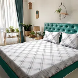 HOSTA HOMES White & Grey Geometric Printed 300 TC King Bedsheet Set 2.28 m X 2.54 m-image-32