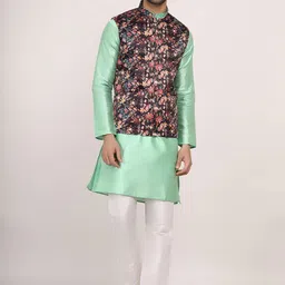 Sadree Men Floral Printed Regular Dupion Silk Kurta with Churidar-3