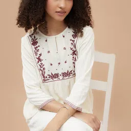 Fame Forever by Lifestyle Women Ethnic Motifs Embroidered Round Neck A-Line Regular Top-picture-40