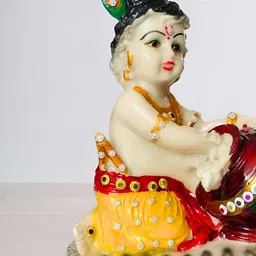 DARIDRA BHANJAN Cream Coloured & Yellow Religious Marble Krishna Idol Showpiece-image-64