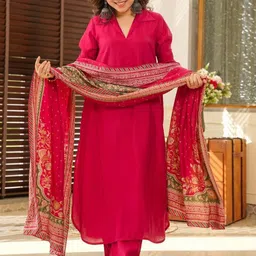 Women Solid Kurta with Trousers & Dupatta-30