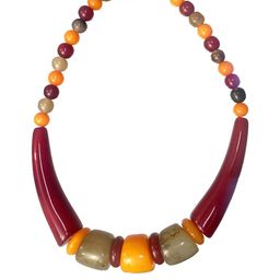 TAE Women Red & Cream Brass Handcrafted Necklace-image-85