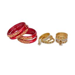 SOMIL Set Of 6 Red Alloy Artificial Stones and Beads Antique Bangles-image-117