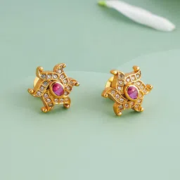 Kushal's Fashion Jewellery 92.5 Pure Silver Gold-Plated Floral Ethnic Temple Stud Earrings-picture-54