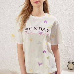 Trendyol Women Typography Printed Pure Cotton Night suit-picture-12