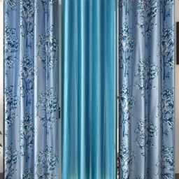 BELLA TRUE Blue & White 3 Pieces Floral Printed Eyelet Fitted Door Curtains-image-65