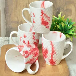 FABINALIV White & Red 4 Pieces Abstract Printed Ceramic Glossy Mugs 300 ml each-22