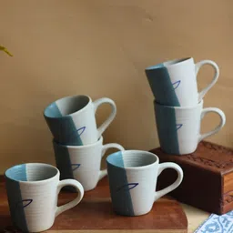 WEAVING HOMES Blue 6 Pieces Printed Ceramic Glossy Cups 200 ml-21