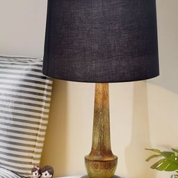 Homesake Grey Wood Cylindrical Shaped Table Lamp with Bulb-15