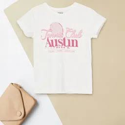 max Girls Typography Printed Round Neck Pure Cotton T-shirt-image-5
