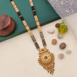 TKRB SALES Gold-Plated Artificial Stones Studded & Beaded Mangalsutra-picture-25