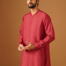 JAYPORE Band Collar Linen Straight Kurta-image-41