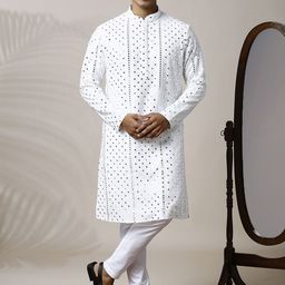 Be Desi Men Embroidered Regular Mirror Work Kurta with Pyjamas-picture-20