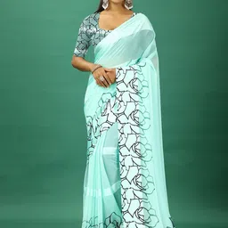 NIRMAL CREATION Floral Printed Satin Saree-image-97