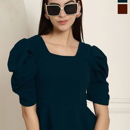 Metronaut Women Pack Of 2 Sweetheart Neck Puff Sleeve Peplum Top-picture-51