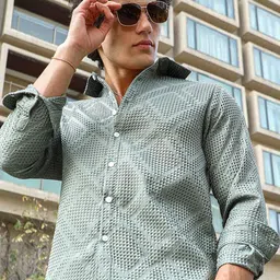 Campus Sutra Men Comfort Slim Fit Spread Collar Textured Casual Shirt-picture-38