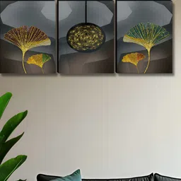 SAF Grey & Gold-Toned 3 Pieces Leafs Floral and Botanical Wooden Wall Arts-image-55