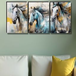 Aura Blue & White 3 Pieces Horse Wooden Wall Art-image-13
