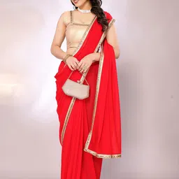 FABMORA Women Embellished Border Pure Georgette Saree-image-27