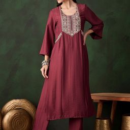 Sangria Embroidered Straight Kurta & Trousers-image-30