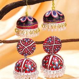 Yellow Chimes Set of 2 Gold Plated Beaded Jhumkas-46