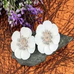 Sangria Artificial Stones Studded Floral Studs image 2