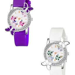 CSAMON Women pack of 2 Printed Straps Analogue Watch 328 PUR WH GRE D Fosil-image-52
