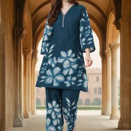FASHOR Floral Printed Mirror Work Tunic With Trousers Co-Ords-picture-35