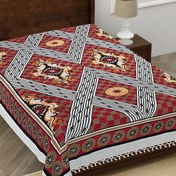 HASHCART White Ethnic Motifs Printed 210 TC Pure Cotton Single Bedsheet 2.3 m x 1.52 m-13