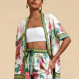 HERE&NOW Tropical Printed Shawl Neck Blazer With Shorts Co-Ords Set-picture-37