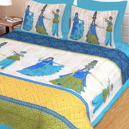 Aura Ethnic Motifs 144 TC Queen Bedsheet with Set of 2 Pure Cotton Pillow Covers-image-98
