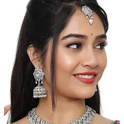 Anouk Rhodium-Plated Stone Studded & Beaded Jewellery Set-picture-19