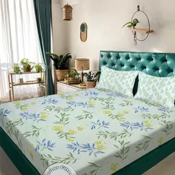 KLOTTHE Green Floral 300 TC King Bedsheet with 2 Pillow Covers-image-85