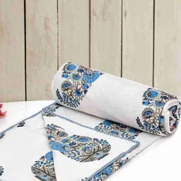 Comfowell White & Turquoise Blue Floral AC Room 210 GSM Double Bed Dohar-image-12