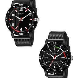 TARIDO Men Pack of 2 Textured Straps Analogue Watch COMBO OF-2 BLACK+BLACK 235-58