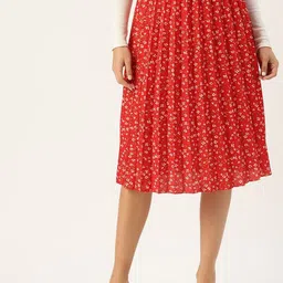 Moda Rapido Floral Printed Pleated A-Line Midi Skirt-image-23
