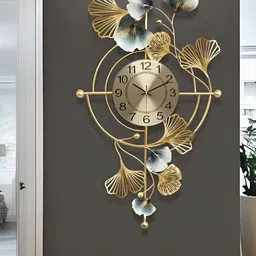 DECOR WISHES Gold-Toned & Grey Textured Abstract Shaped Metal Wall Clock-14
