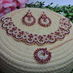 VATSALYA creation Alloy Gold- plated Maroon Jewellery Set - Pack of 3-12