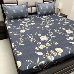 Pure Decor Grey & Green Floral King Bedsheet with 2 Pillow Covers-picture-20