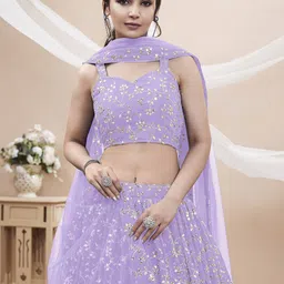 DIVASTRI Embellished Sequinned Semi-Stitched Lehenga & Unstitched Blouse With Dupatta image 2