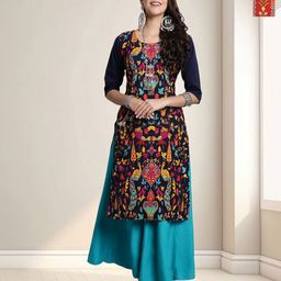 HERE&NOW Women Pack Of 2 Ethnic Motifs Printed Crepe Kurta-image-58